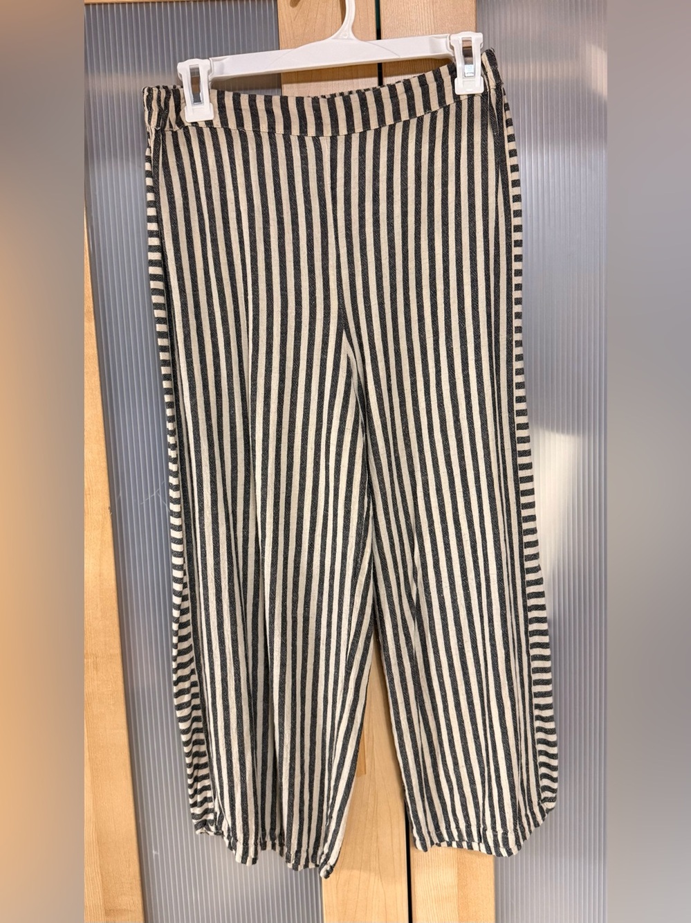 Angie Black and Cream Striped Wide-Leg Pants